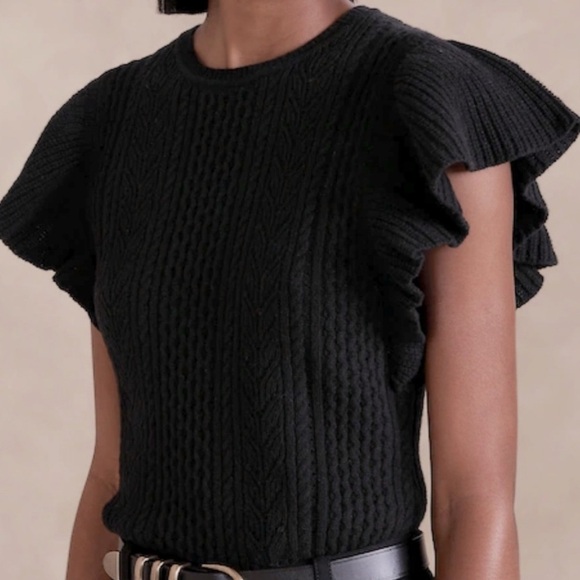 New with tags Banana Republic Black wool Ruffled pointelle sweater large - Picture 1 of 12